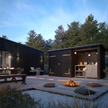 Nordic Multi Havehus 4,7 m² - 2 moduler m/dobbeltdør og åben front - inkl. tagpap/alulister/stolpefødder